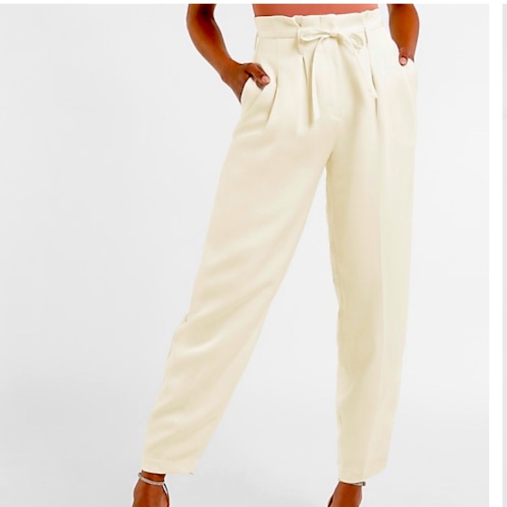 Express Super Highwaisted Belted Linen ankle pant